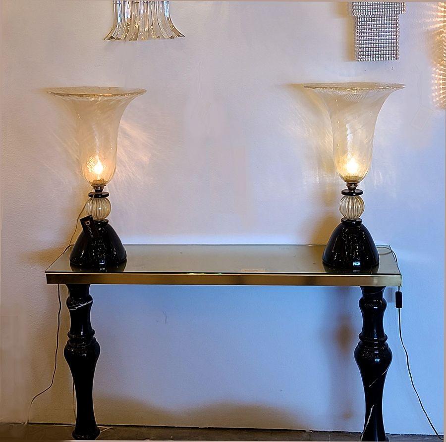 Mid-Century Modern Pair of Murano Glass Table Lamps For Sale