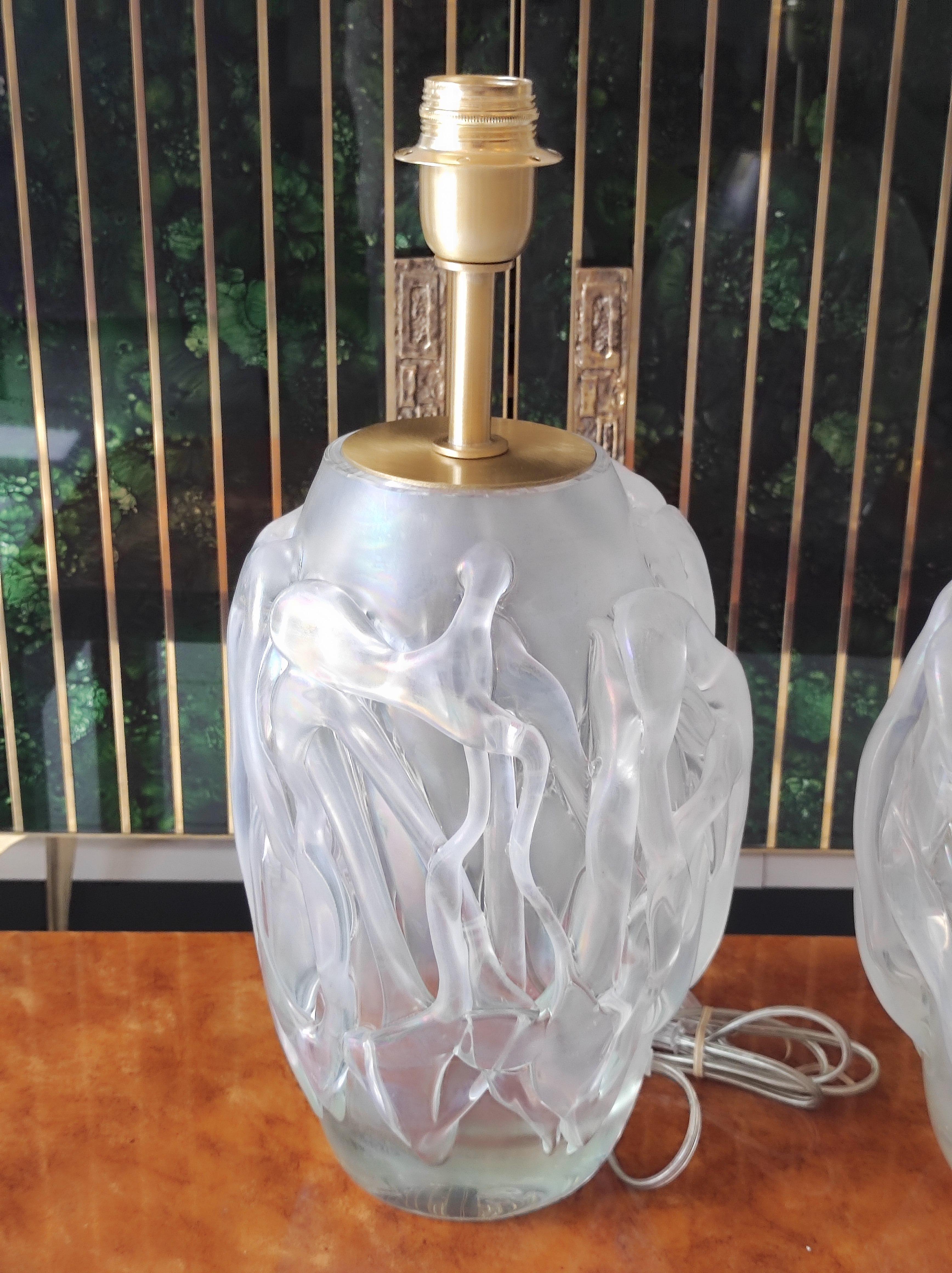 Brass Pair of Murano Glass Table Lamps For Sale