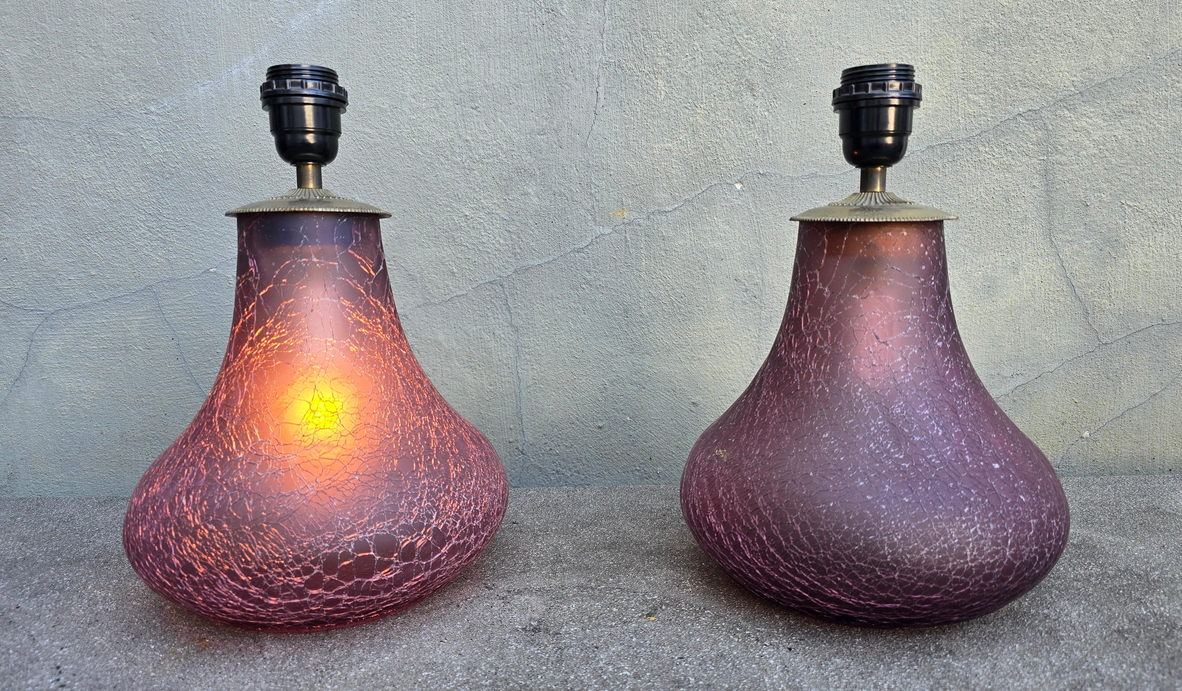 Pareja de lámparas de mesa de cristal de Murano Latón en venta