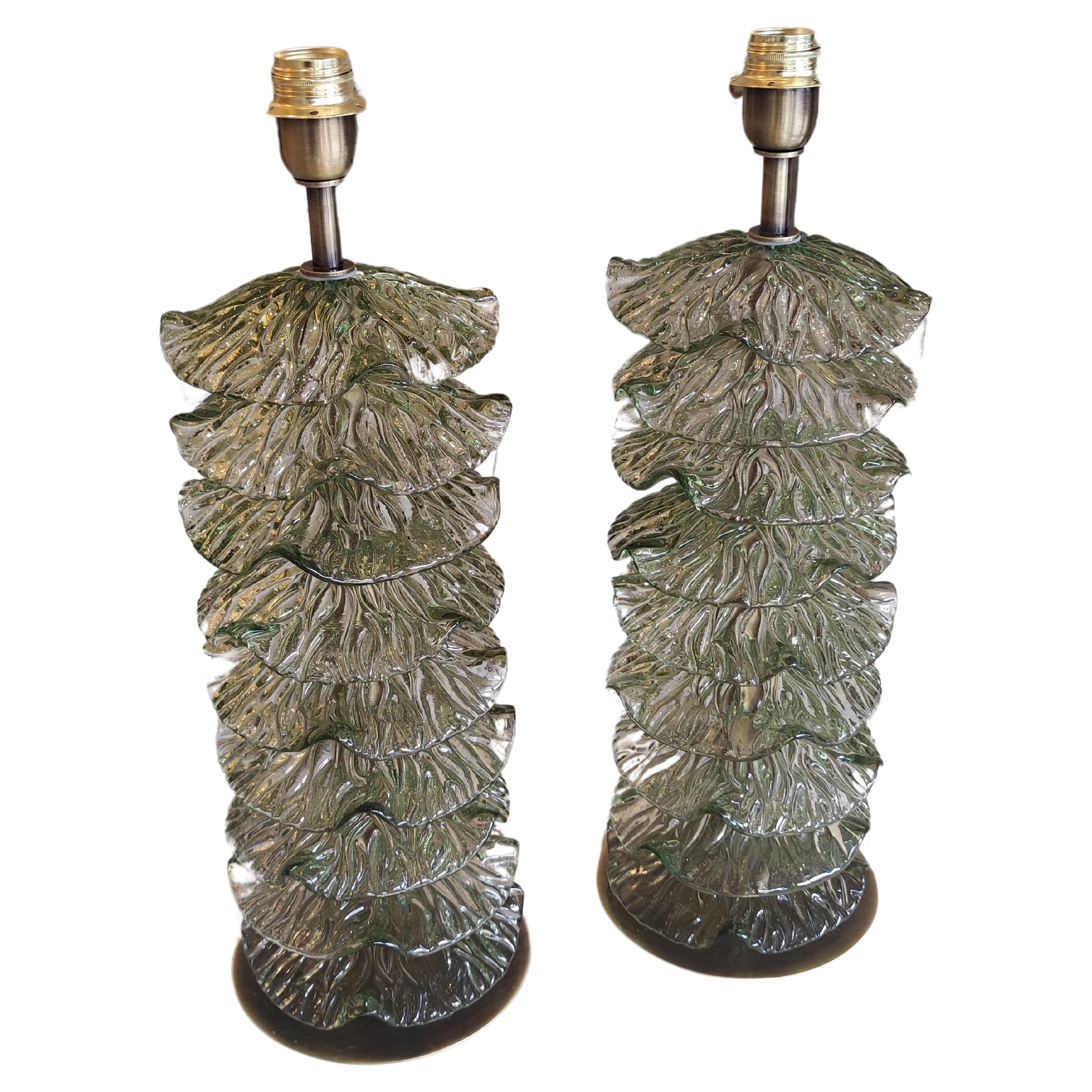 Paire de lampes de table en verre de Murano