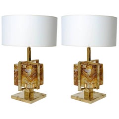 Pair of Murano Glass Table Lamps in the Style of Cenedese