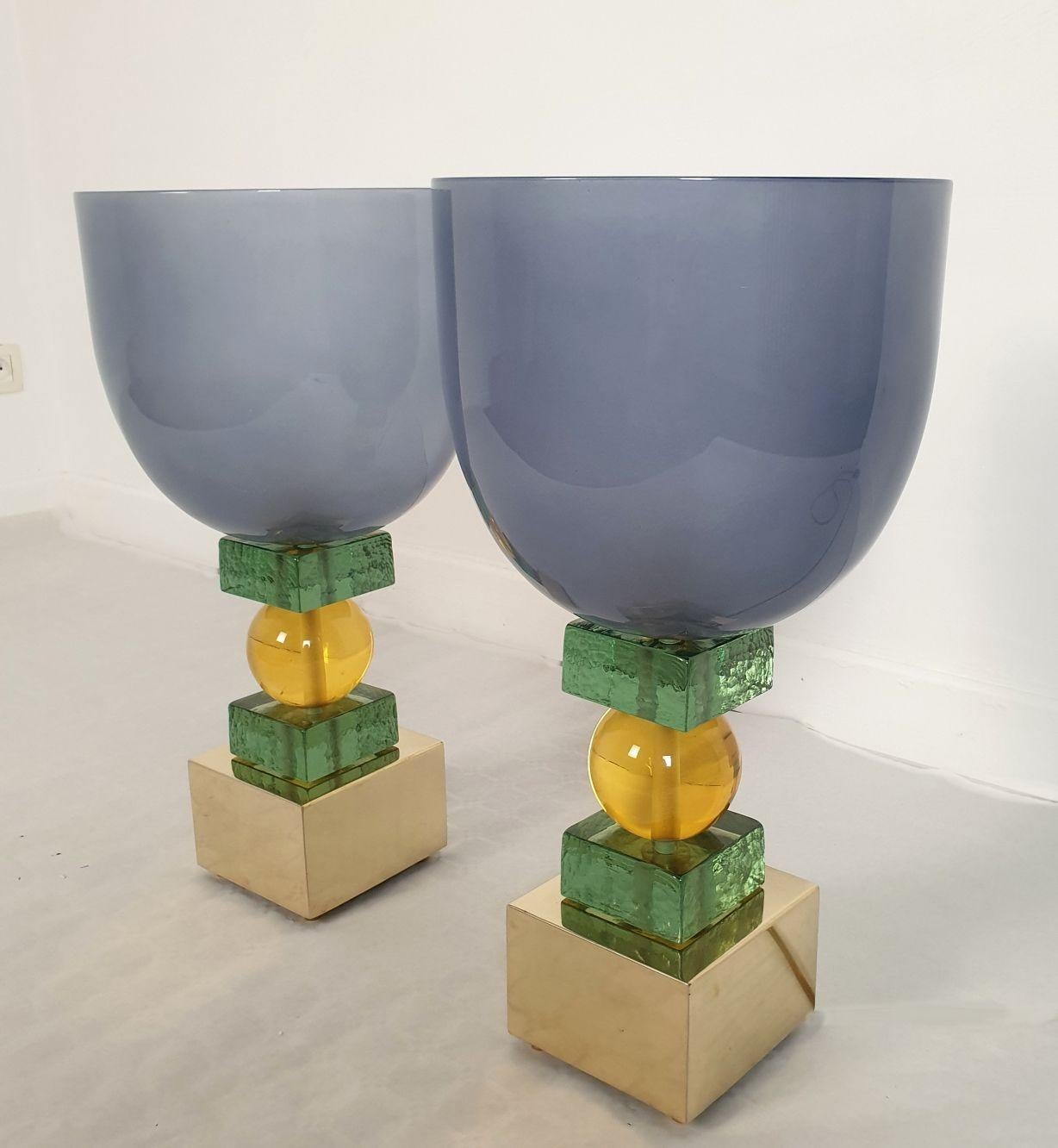 italien Paire de lampes de table en verre de Murano, Italie en vente
