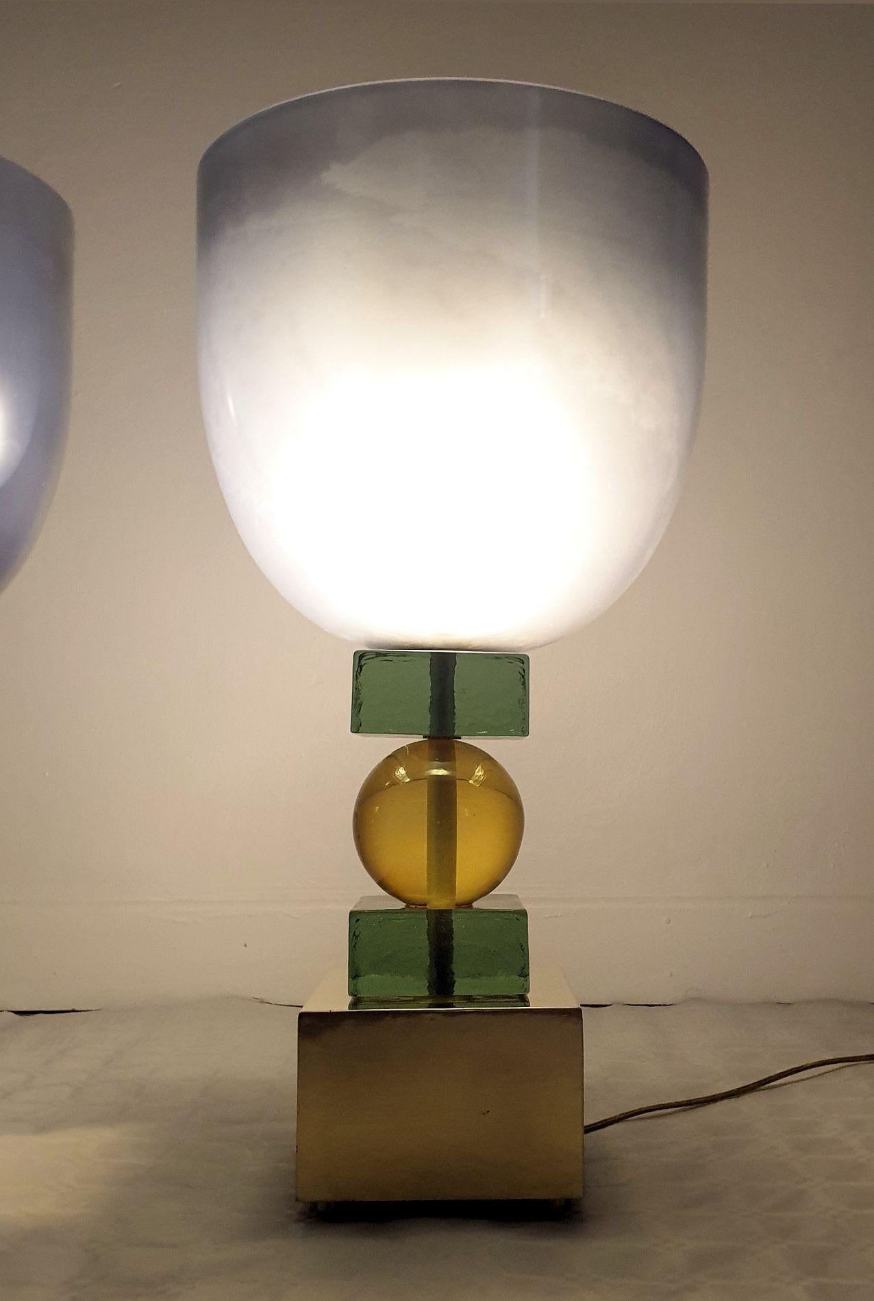 Fin du 20e siècle Paire de lampes de table en verre de Murano, Italie en vente
