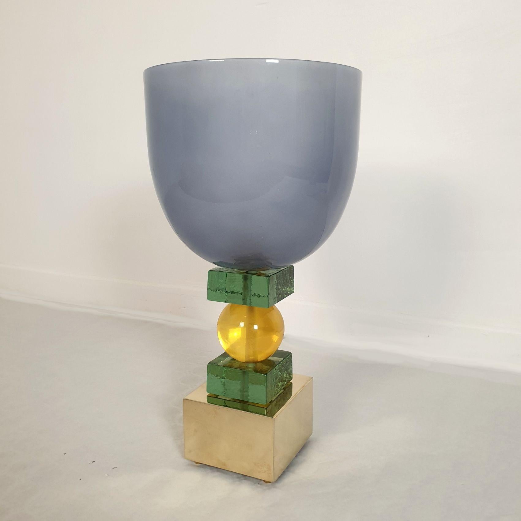 Laiton Paire de lampes de table en verre de Murano, Italie en vente