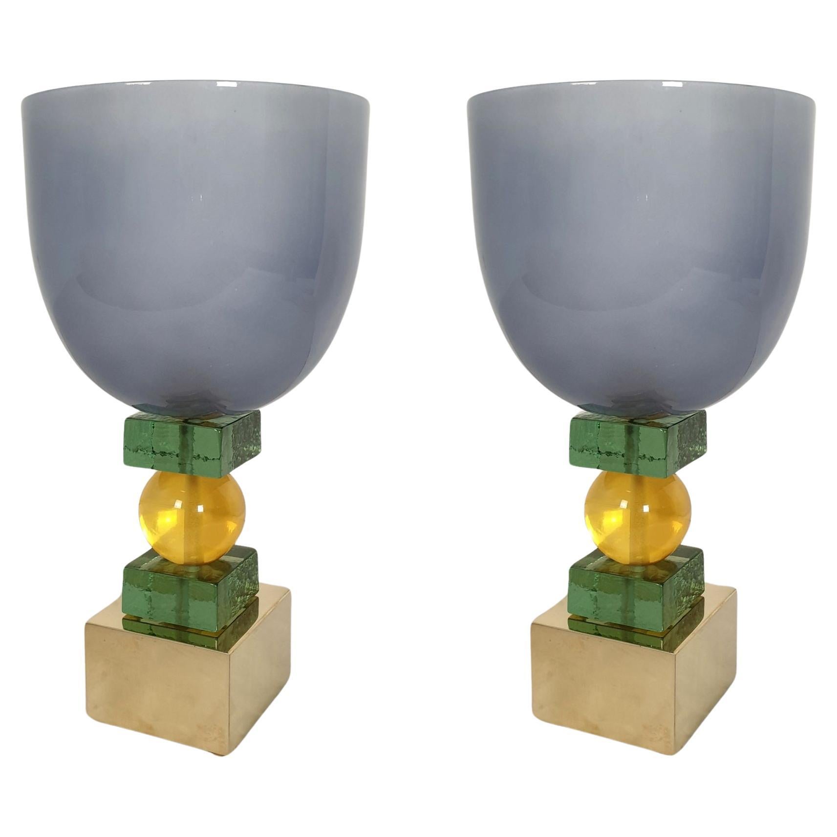 Paire de lampes de table en verre de Murano, Italie en vente