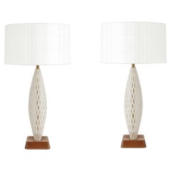 Pair of Murano Glass Table Lamps on Walnut Bases, Italy, 1960s