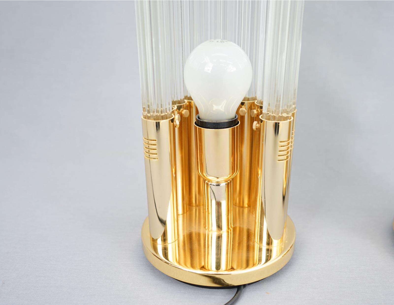 Pair of Murano Glass Table Lamps with Gilded Brass, Italy, 1970s For Sale 3