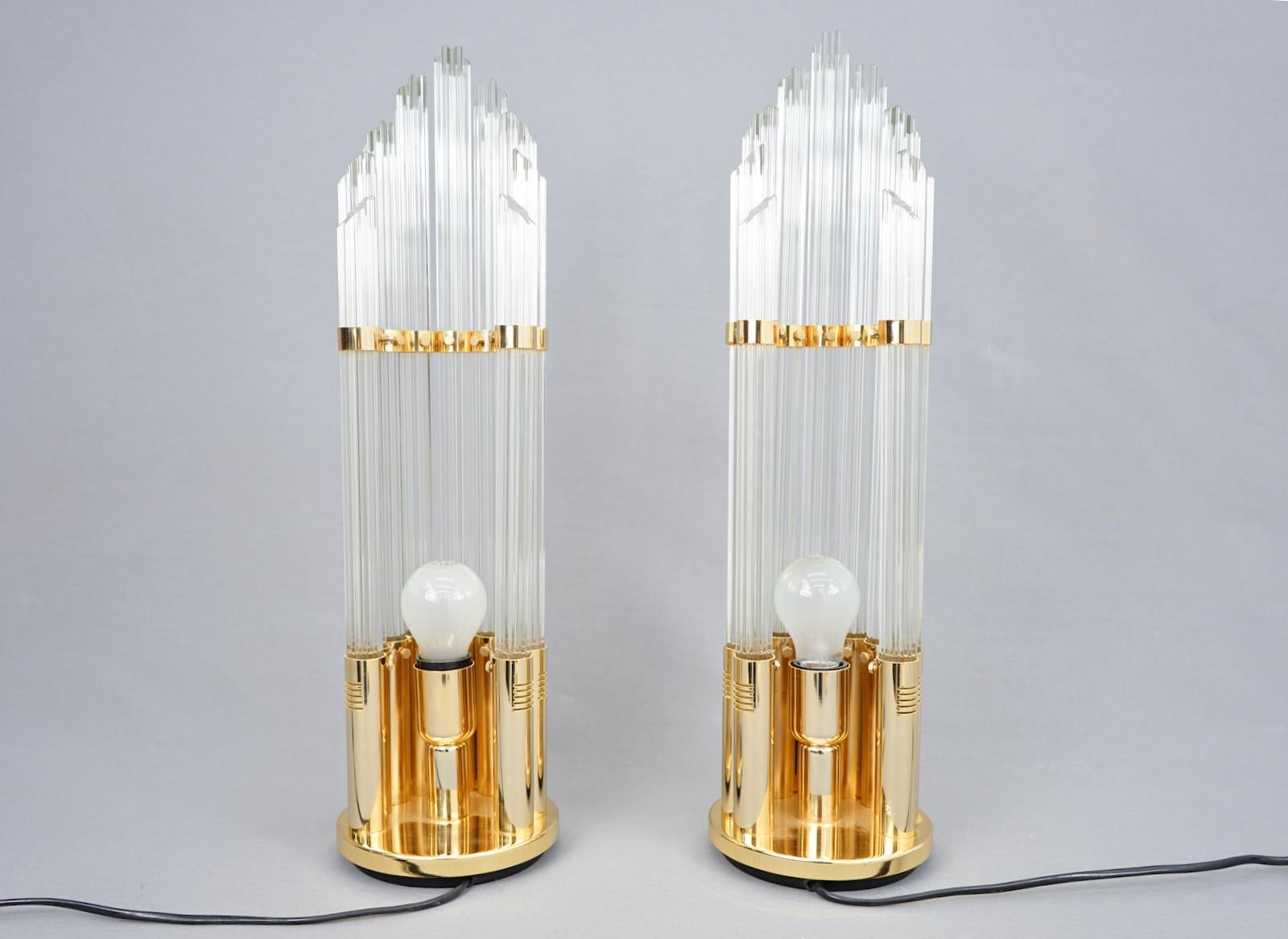 Pair of Murano Glass Table Lamps with Gilded Brass, Italy, 1970s For Sale 4