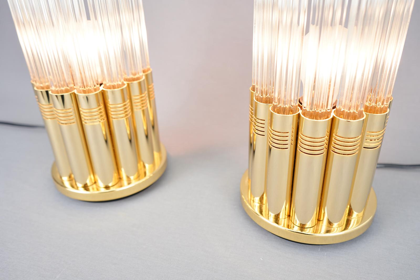 Pair of Murano Glass Table Lamps with Gilded Brass, Italy, 1970s For Sale 6