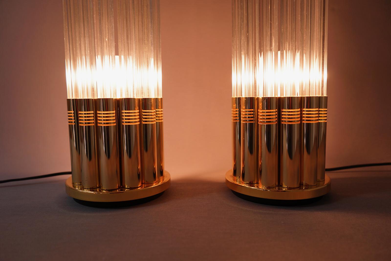 Pair of Murano Glass Table Lamps with Gilded Brass, Italy, 1970s In Good Condition For Sale In Frankfurt / Dreieich, DE