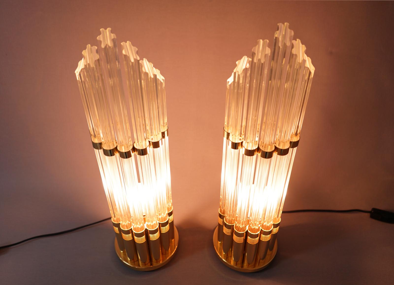 Pair of Murano Glass Table Lamps with Gilded Brass, Italy, 1970s For Sale 1