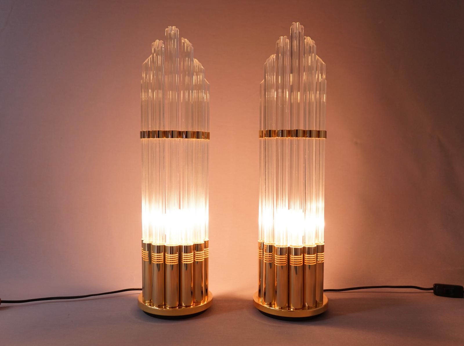 Pair of Murano Glass Table Lamps with Gilded Brass, Italy, 1970s For Sale 2
