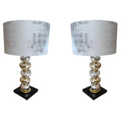 Paire de lampes de table en verre de Murano avec finition en miroir argenté, 20e siècle