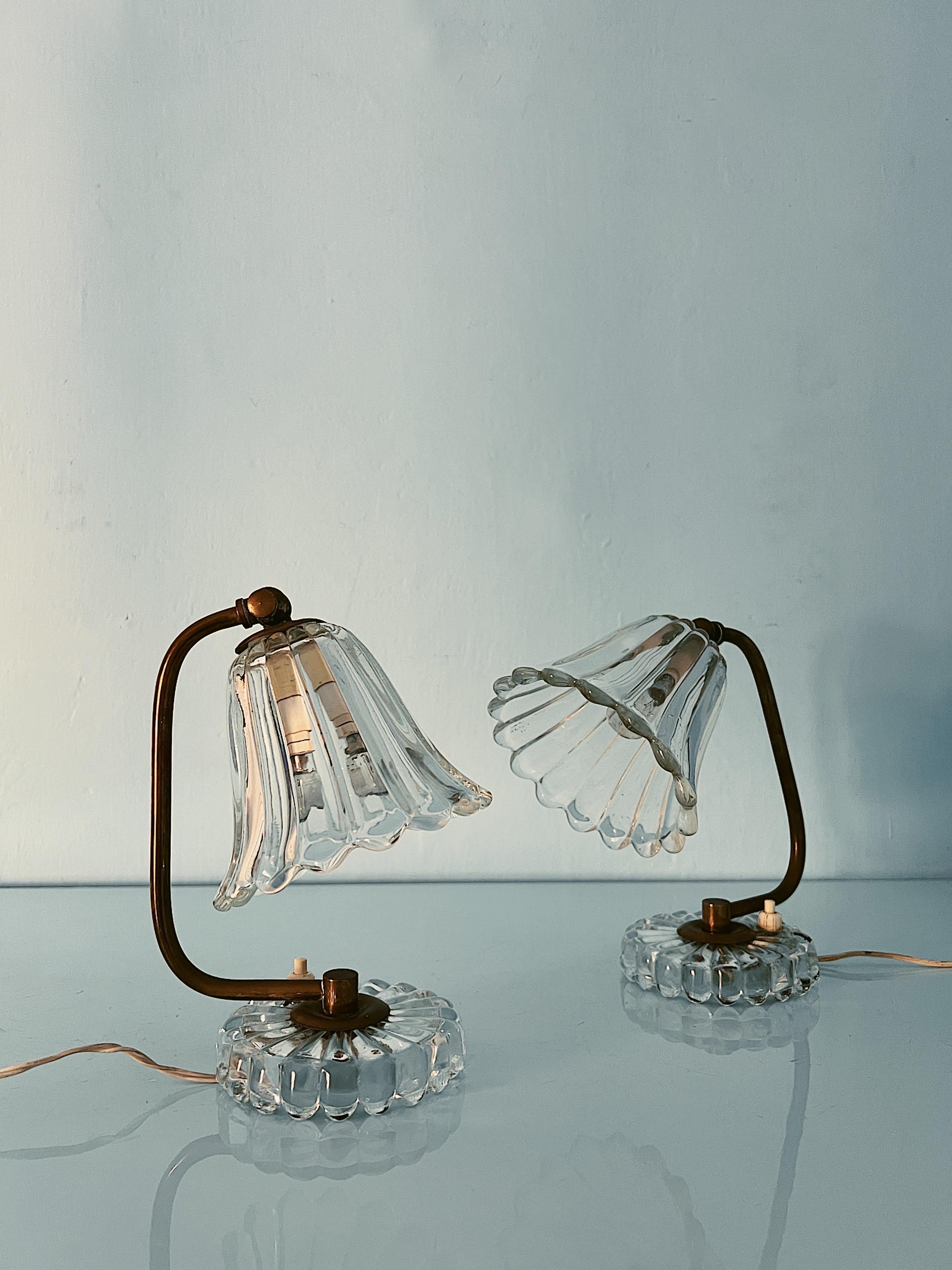 20th Century Pair of Murano glass table lights by Ercole Barovier, 1940s
