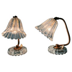 Pareja de lámparas de mesa de cristal de Murano de Ercole Barovier, década de 1940
