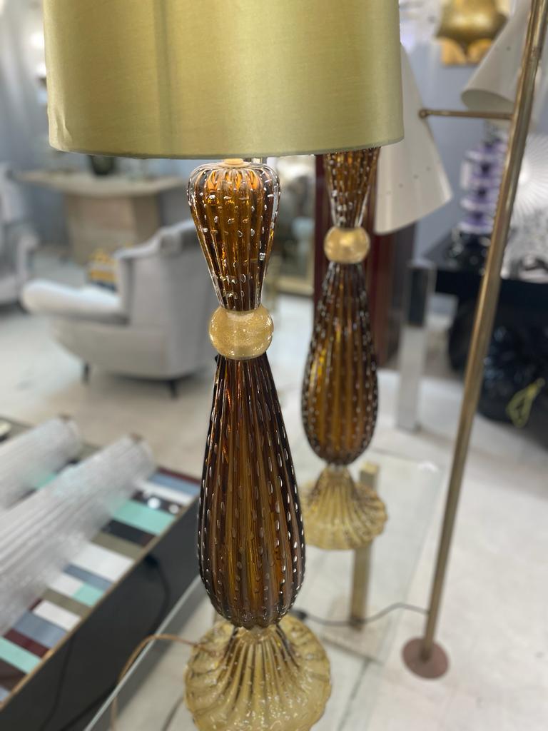 Pair of Murano Glass Tall Lamps in the Style of Barovier For Sale 3