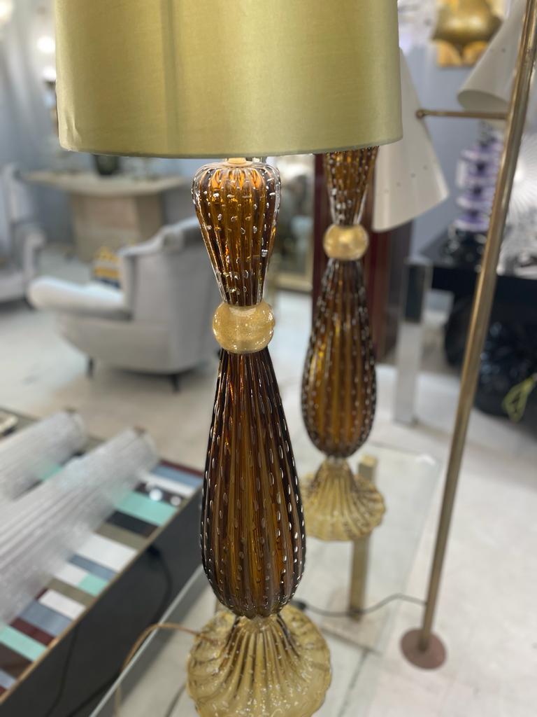 Pair of Murano Glass Tall Lamps in the Style of Barovier For Sale 4