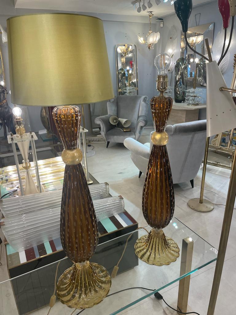 Pair of Murano Glass Tall Lamps in the Style of Barovier For Sale 5