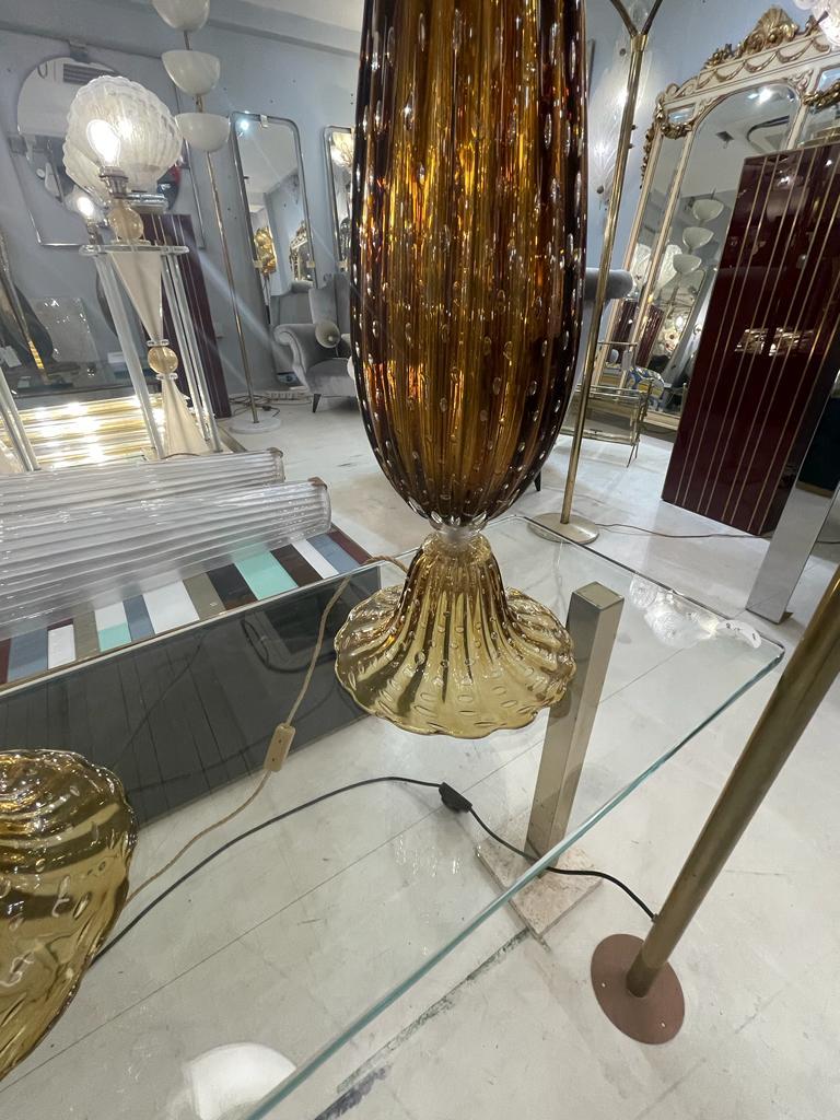 Mid-20th Century Pair of Murano Glass Tall Lamps in the Style of Barovier For Sale