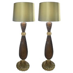 Coppia di lampade alte in vetro di Murano nello stile di Barovier
