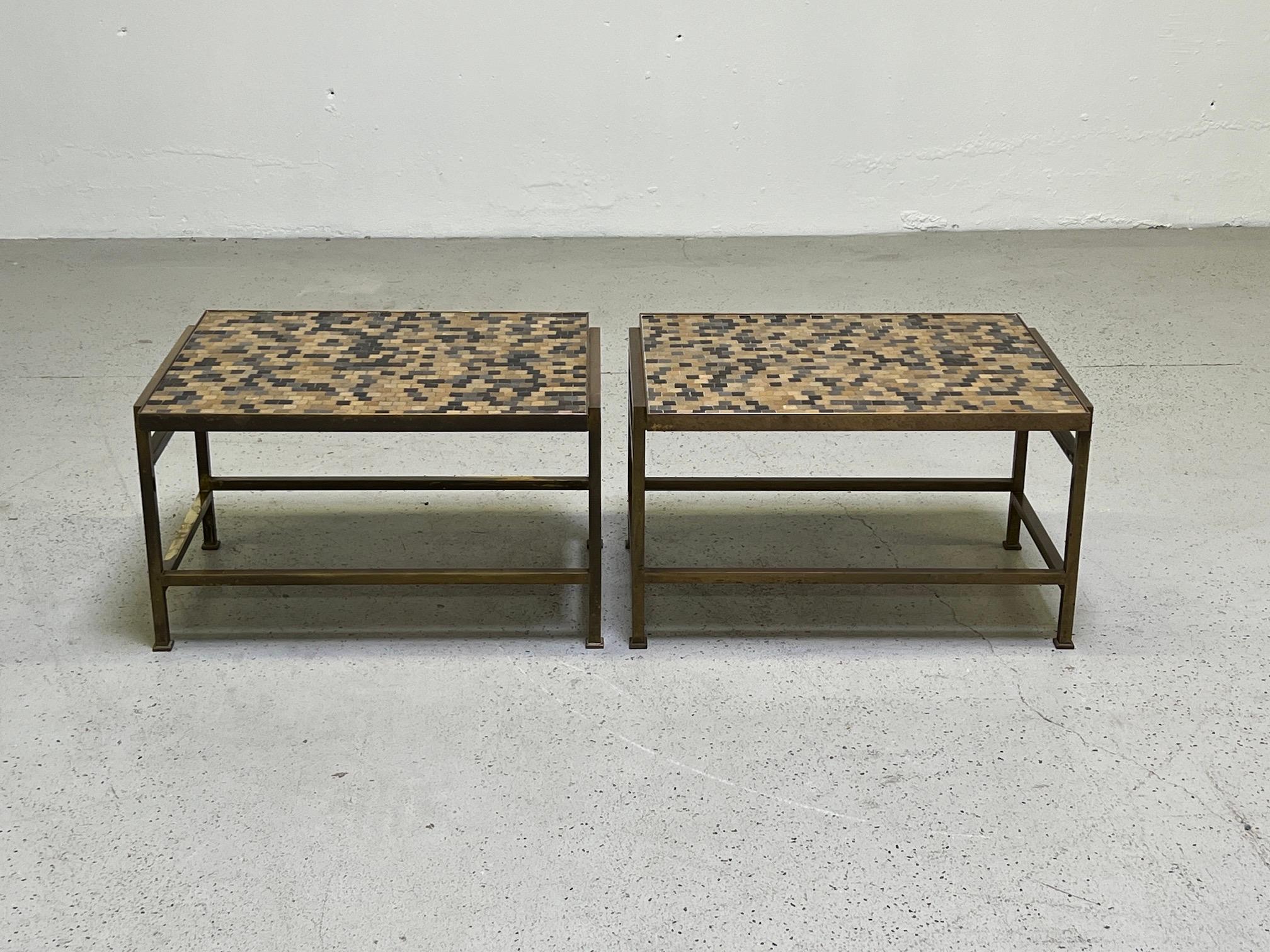 Brass Pair of Murano Glass Tile Top Tables by Edward Wormley for Dunbar