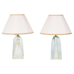 Pair of Murano Glass Triangle-Shaped Lamps with 24-Carat Gold, 1980s