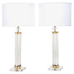 Pair of Murano Glass Tube and Brass Table Lamps