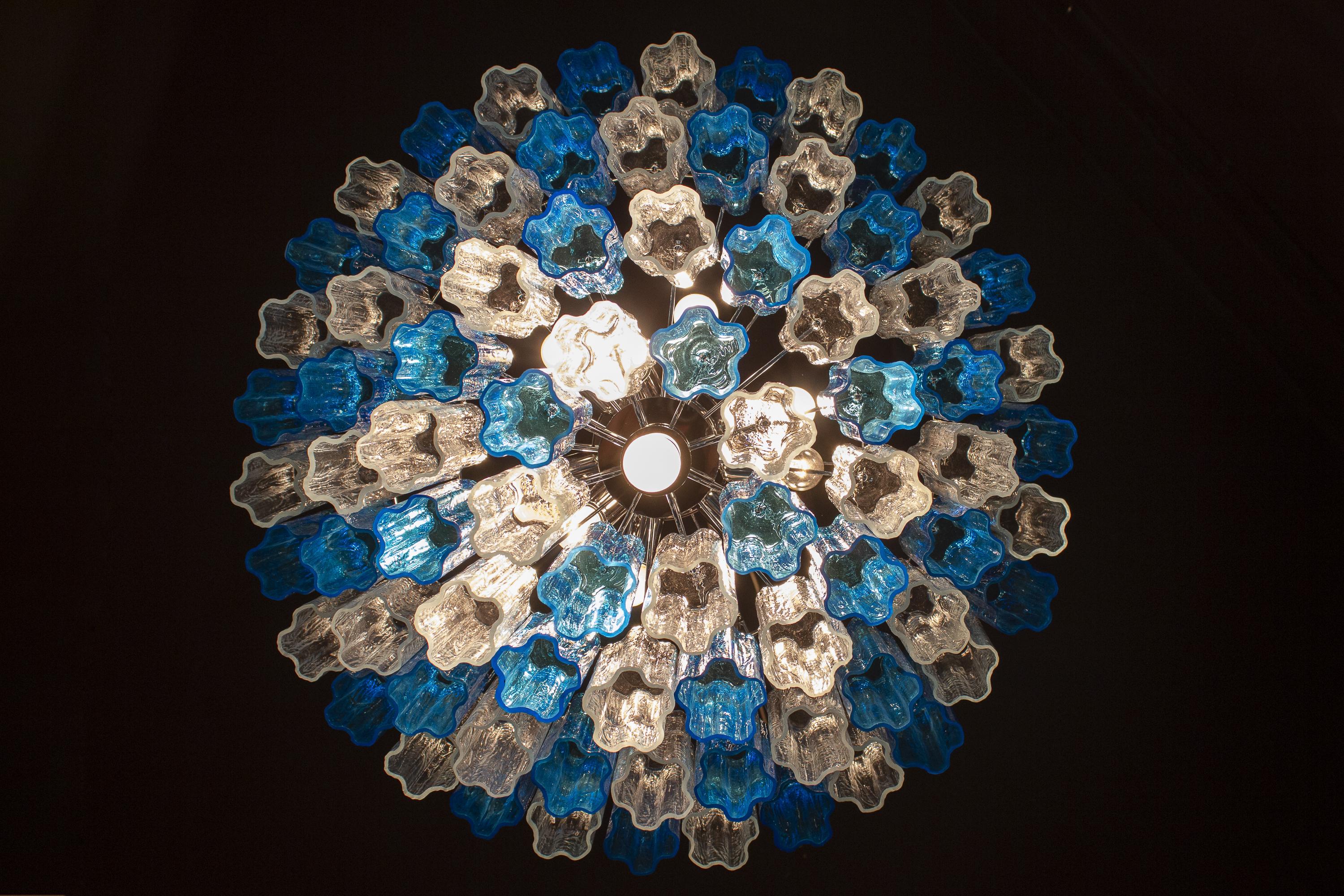 Pair of Murano Glass Turquoise and Ice Color Tronchi Chandelier Ceiling Light For Sale 3