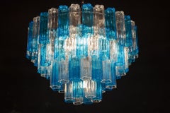 Pair of Murano Glass Turquoise and Ice Color Tronchi Chandelier Ceiling Light