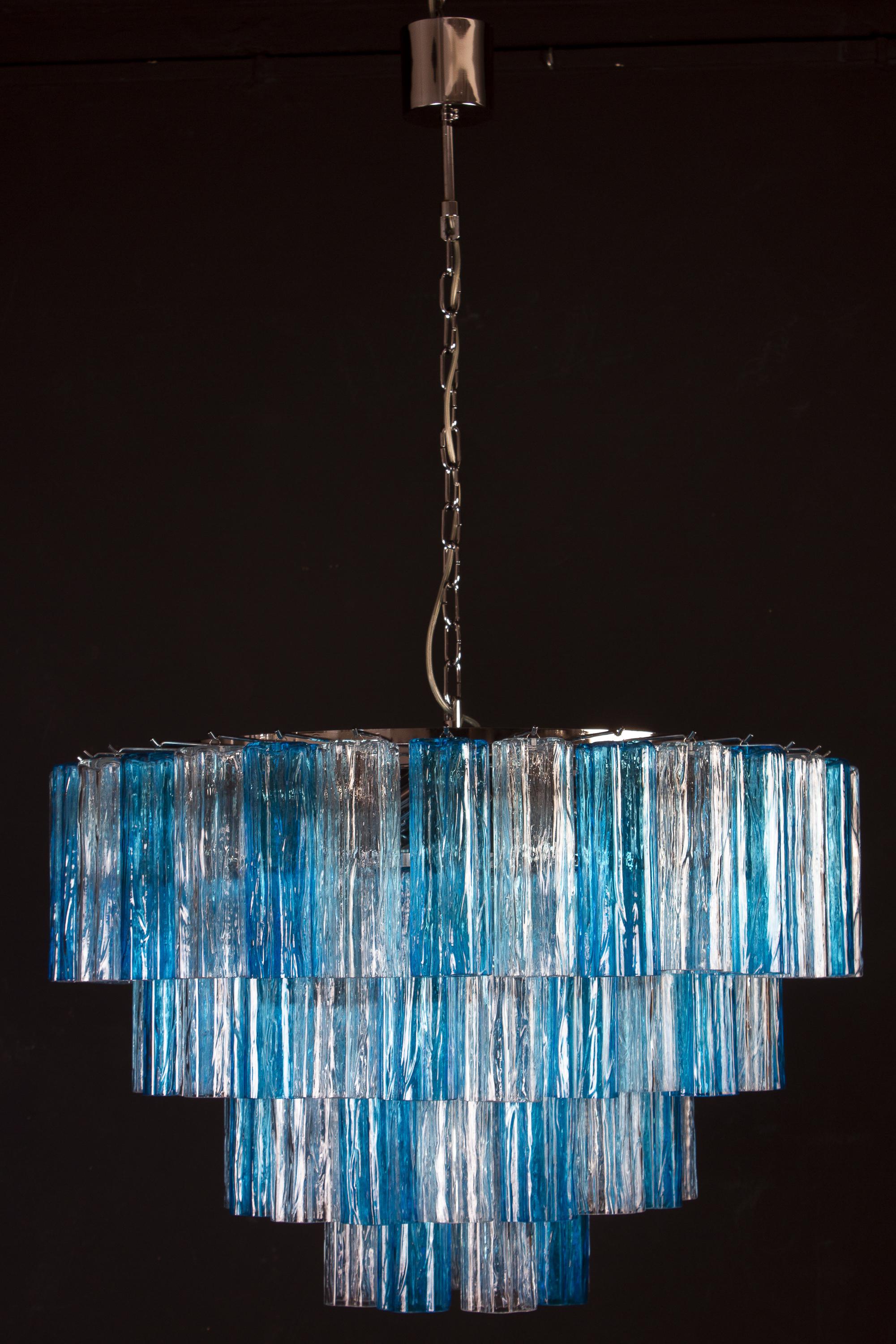 Pair of Murano Glass Turquoise and Ice Color Tronchi Chandelier Ceiling Light In New Condition For Sale In Rome, IT