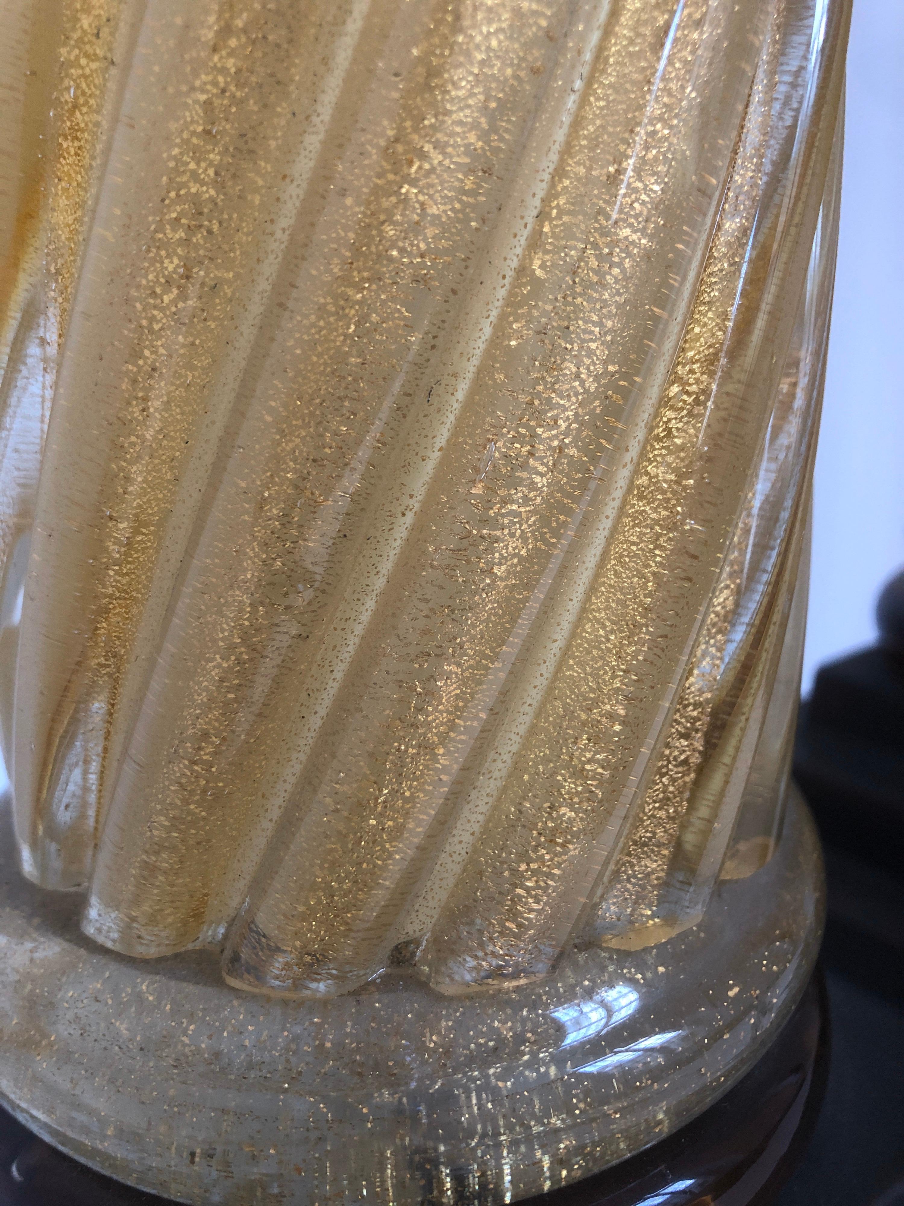 Paire de lampes d'inclusion en verre de Murano à colonne torsadée en or de Murano en vente 11