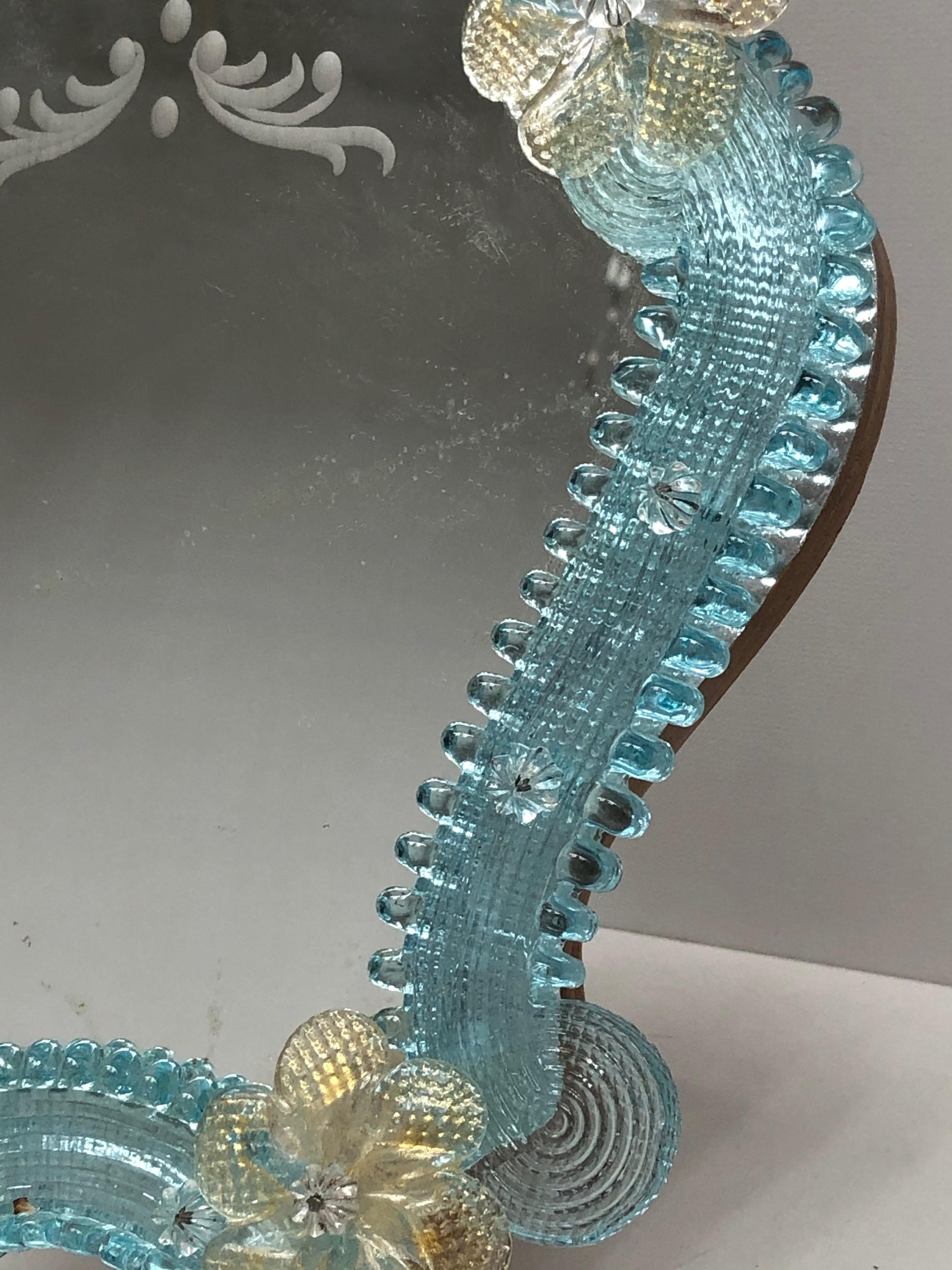Pareja de flores de espejo de tocador de cristal de Murano, hacia 1950, Italia Venecia veneciana en venta 4