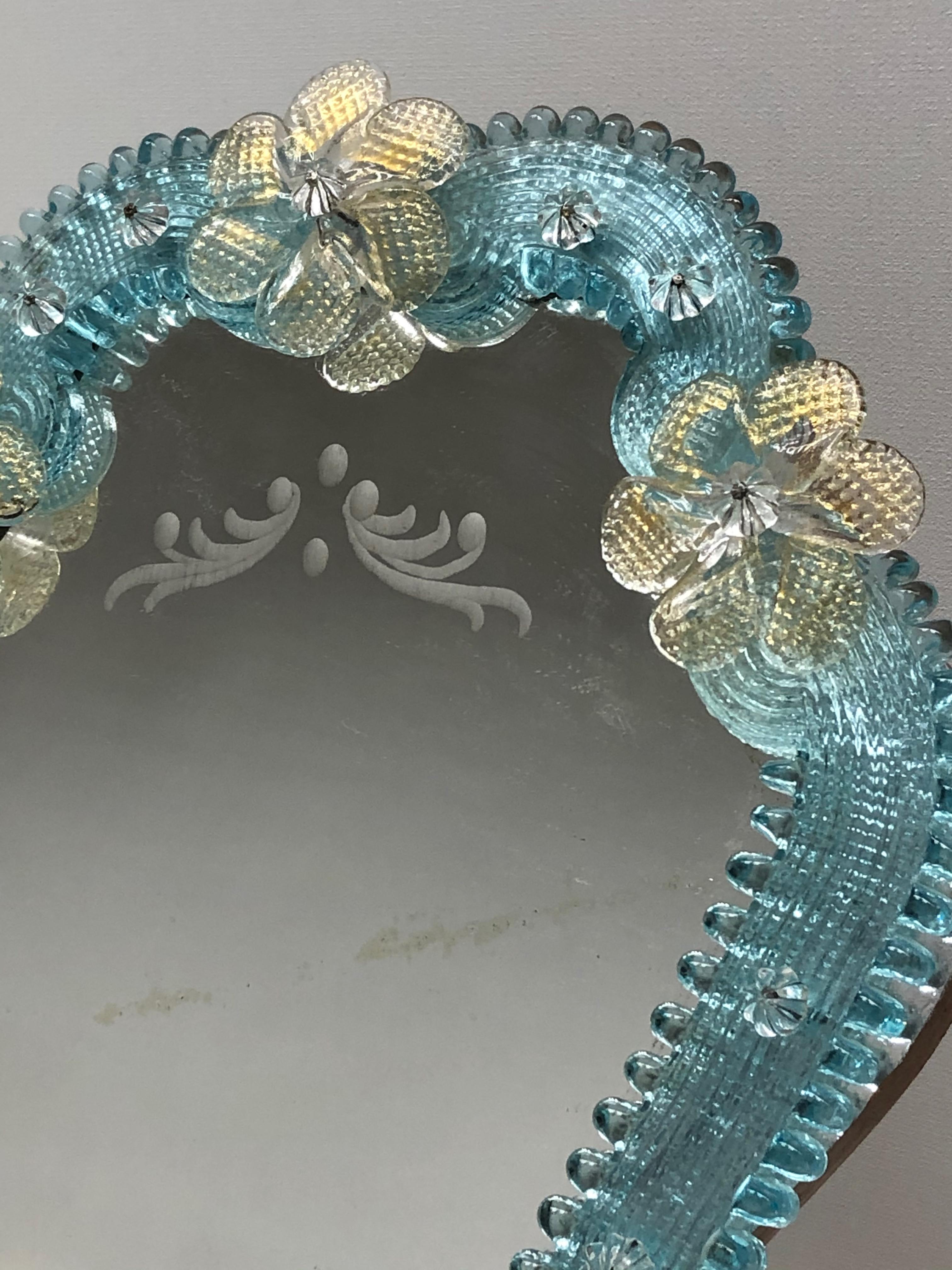 Pair of Murano Glass Vanity Mirror Flowers, circa 1950s, Italy Venetian Venice For Sale 5