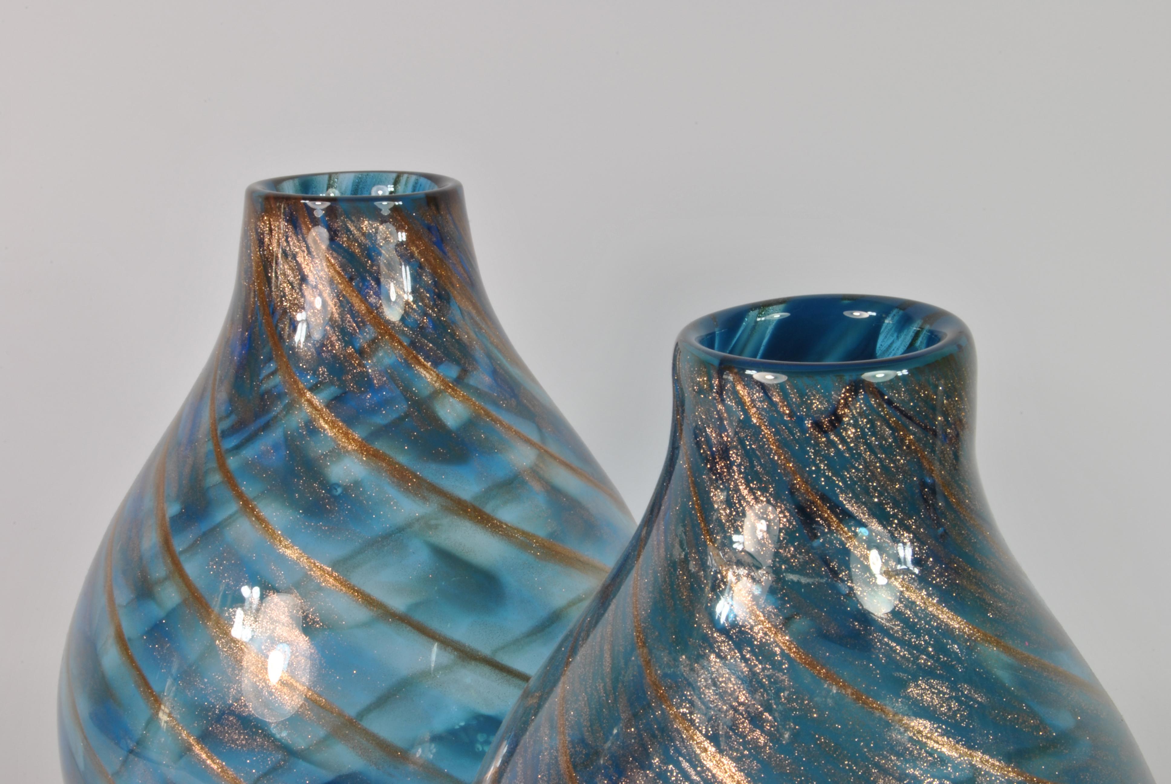 Mid-20th Century Pair of Murano Glass Vases, Designed by Fratelli Toso, Italy, Late 1960s For Sale
