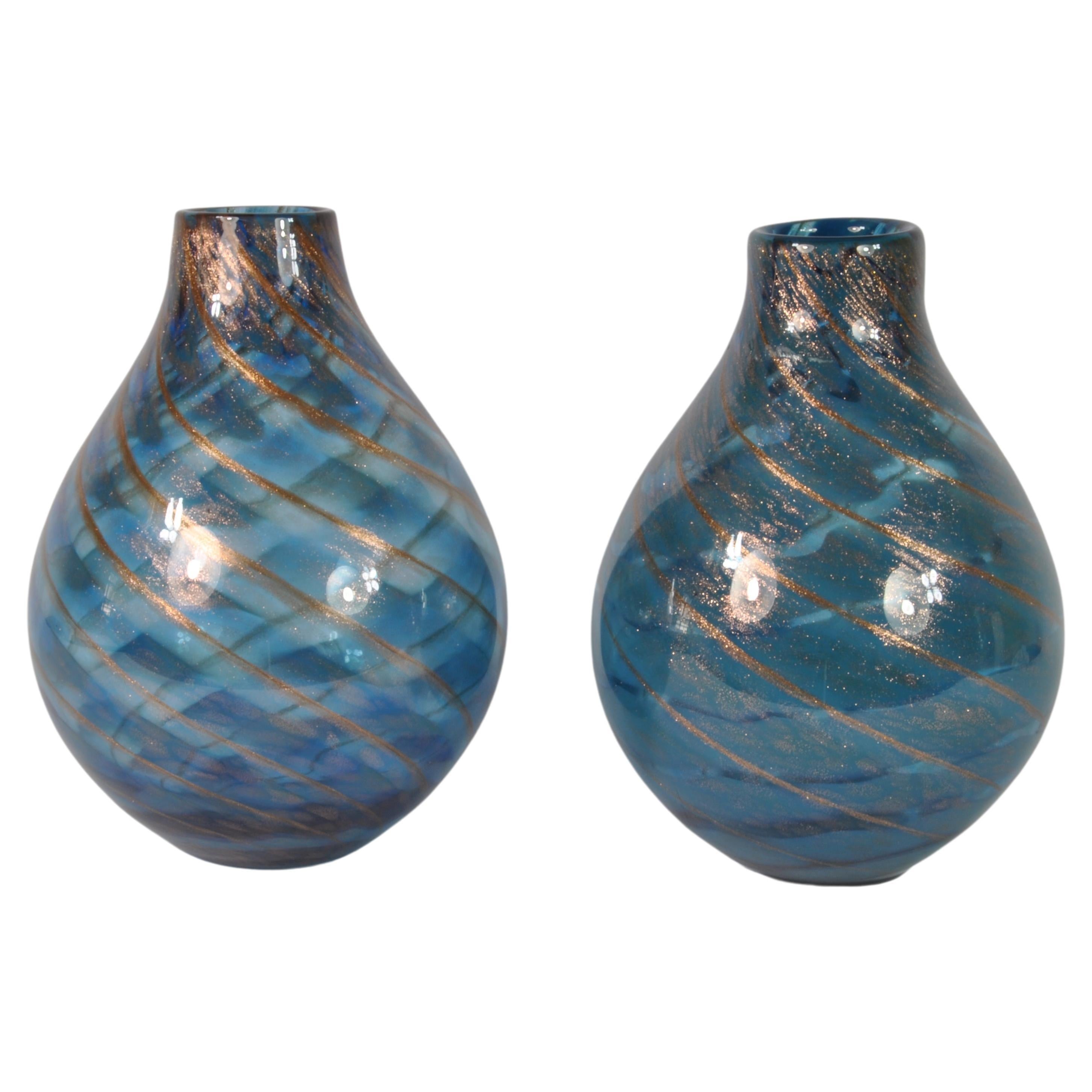 Pair of Murano Glass Vases, Designed by Fratelli Toso, Italy, Late 1960s