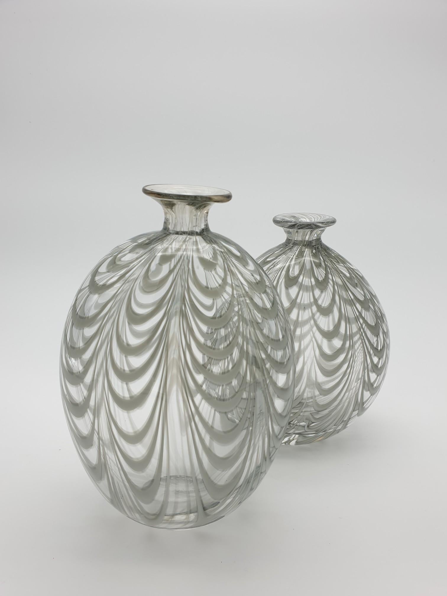 Pair of glass vases in clear color with gray 
