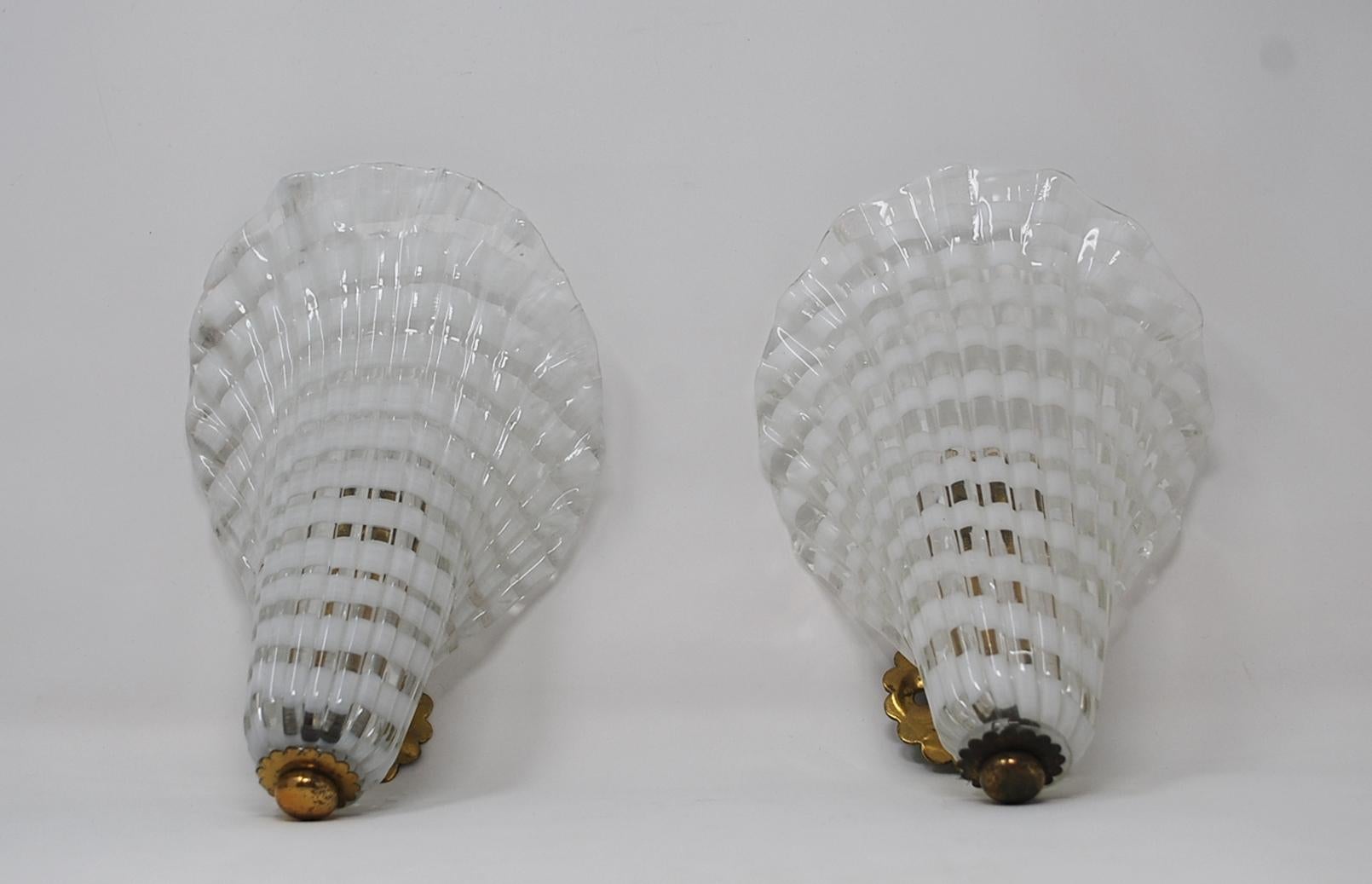 Italian Pair of Murano Glass Venini Sconces, 1950s