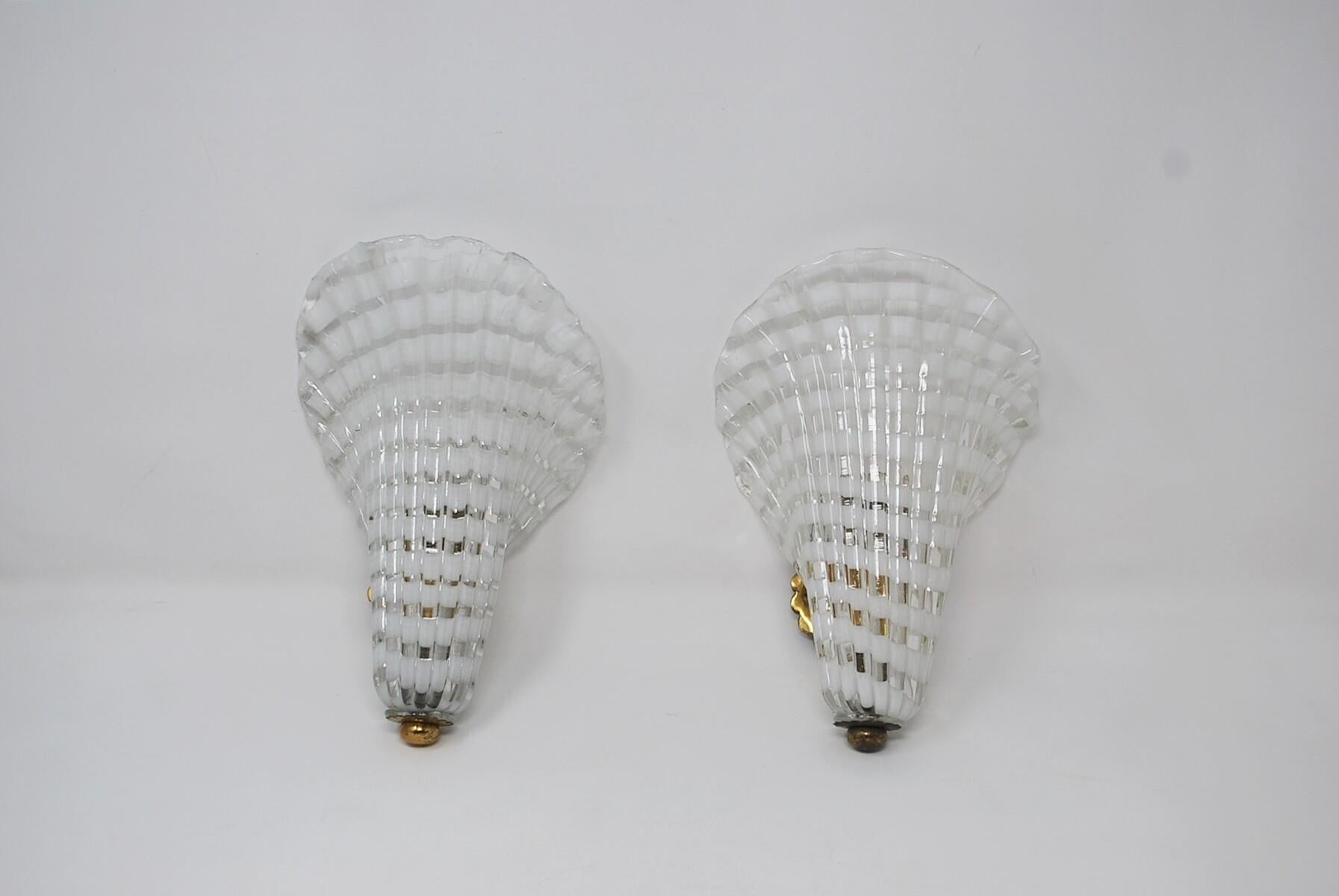 Mid-Century Modern Pair of Murano Glass Venini Sconces, 1950s