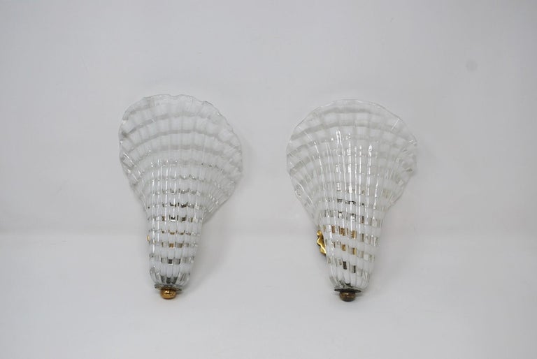Mid-Century Modern Pair of Murano Glass Venini Sconces, 1950s For Sale