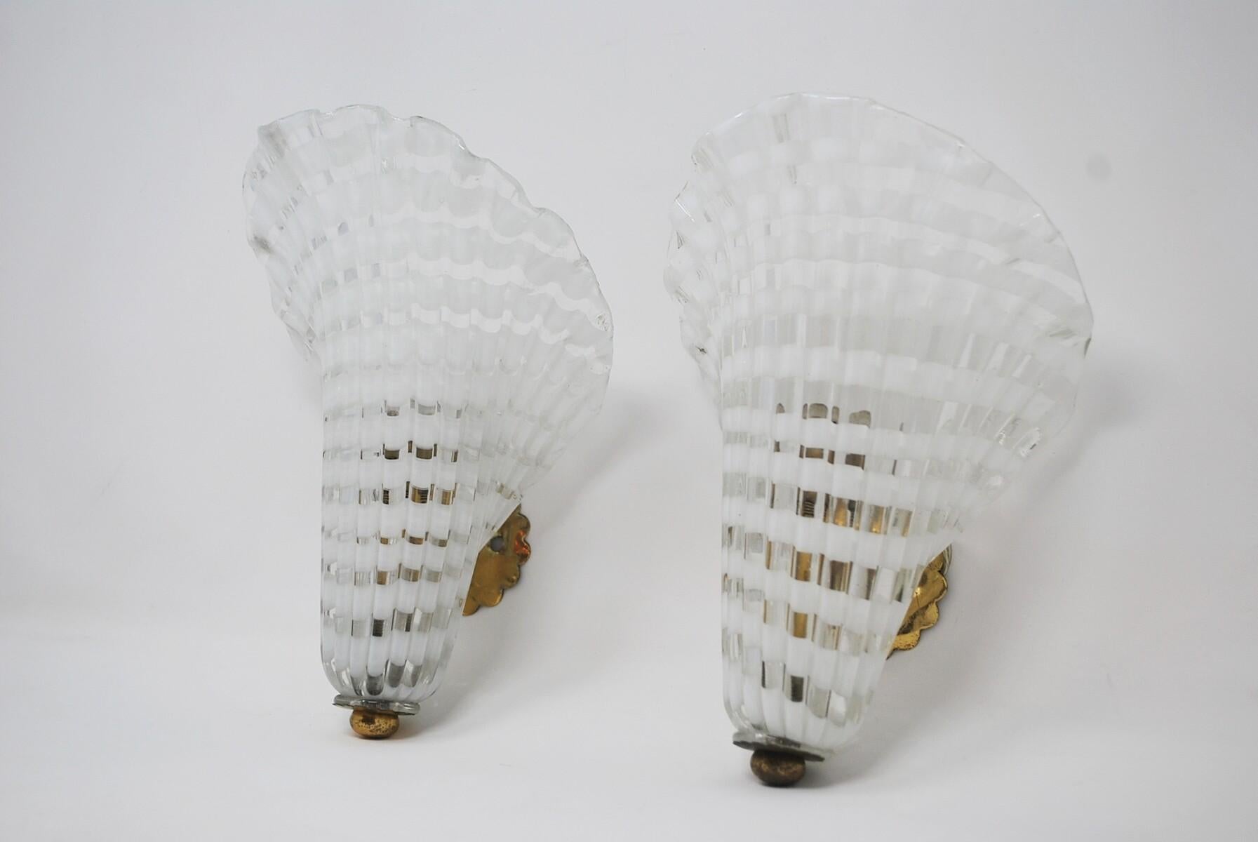 Pair of Murano Glass Venini Sconces, 1950s In Good Condition In Brussels, BE