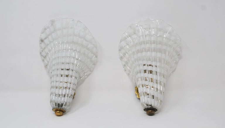 Mid-20th Century Pair of Murano Glass Venini Sconces, 1950s For Sale