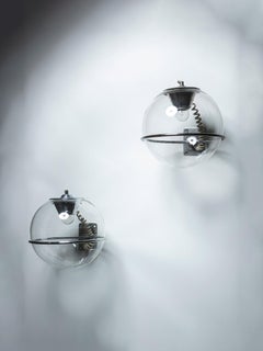 Two Spherical Murano Glass and Chrome Sconces by Aldo Cosmacini, Italy, 1960s