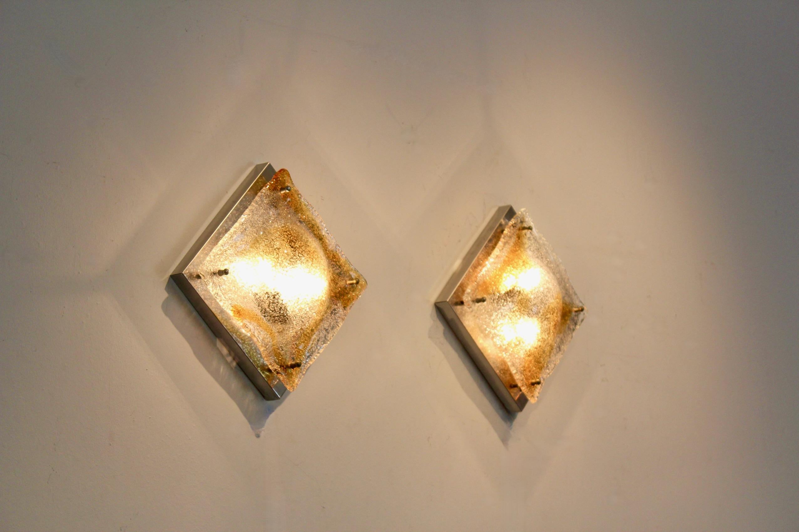 Pareja de apliques de cristal de Murano de Toni Zuccheri, Italia, años 70 Moderno de mediados de siglo en venta