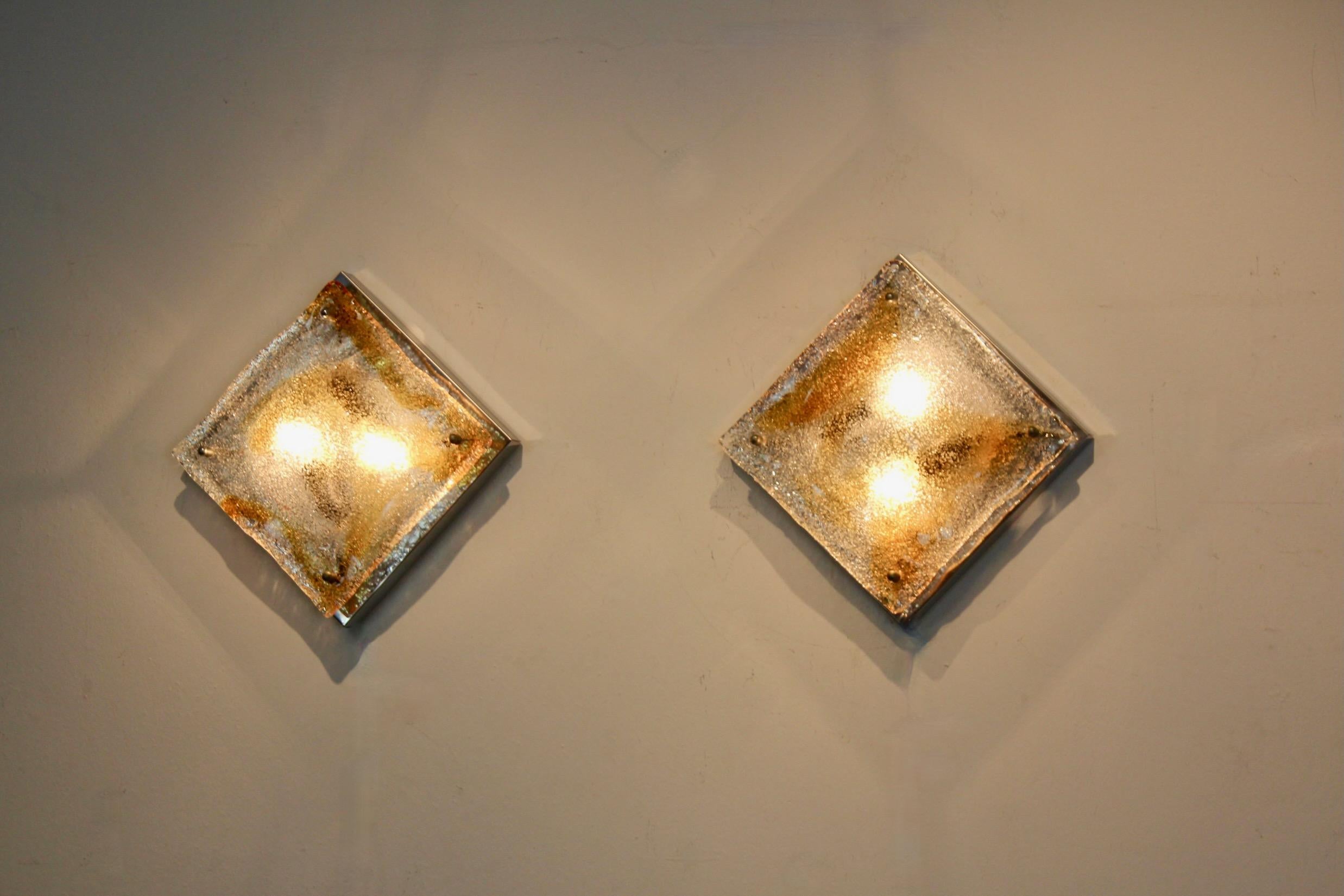 Pareja de apliques de cristal de Murano de Toni Zuccheri, Italia, años 70 en venta 1