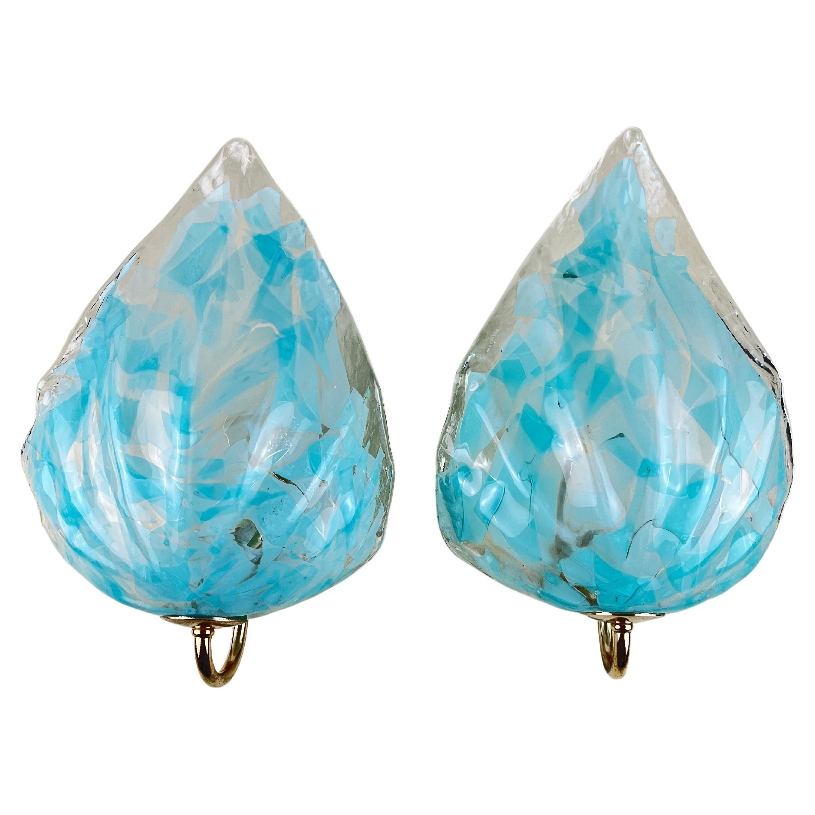 Pair of Murano Glass Wall Lamps, La Murrina, Italy, 1980s For Sale