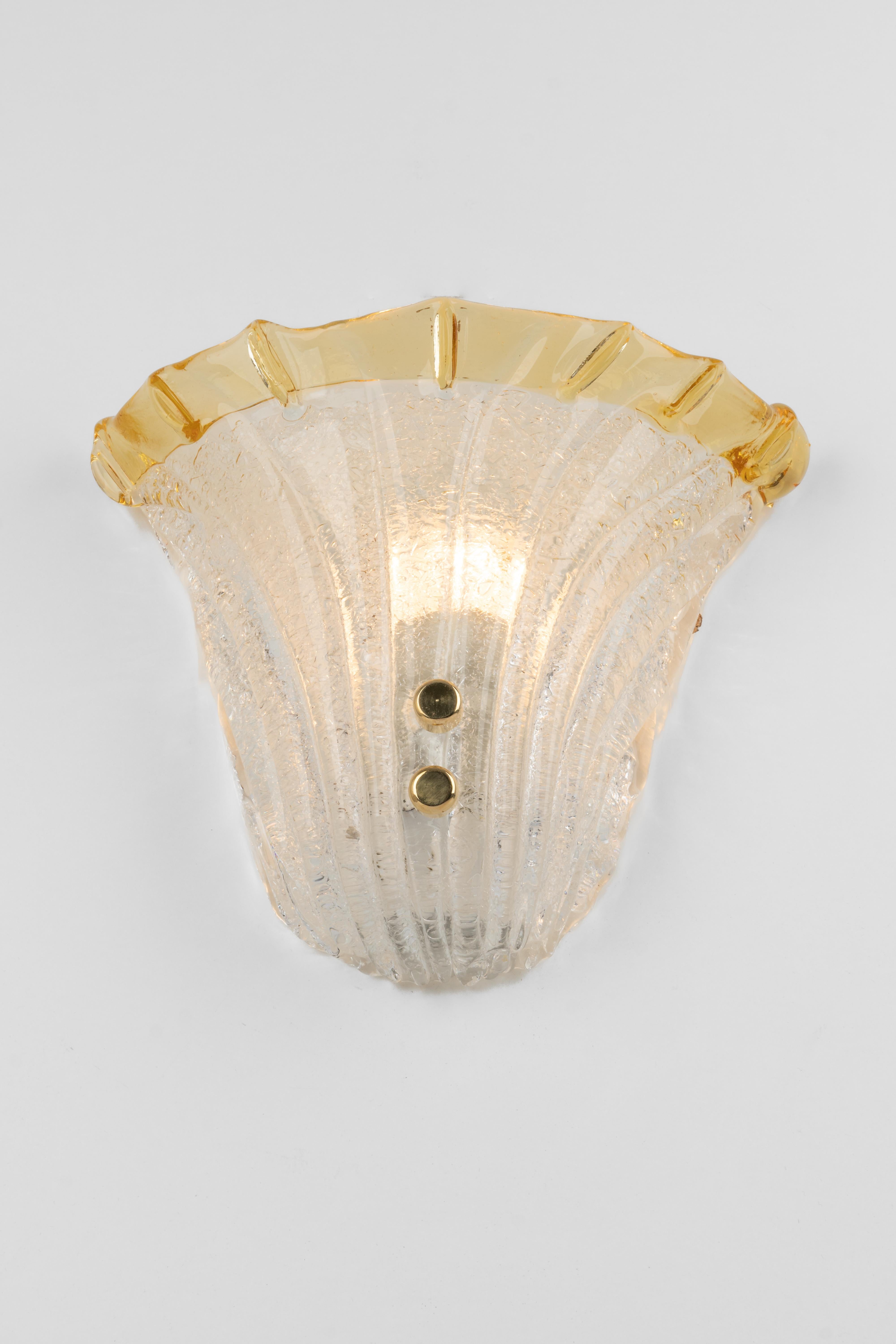 Mid-Century Modern Pair of Murano Glass Wall Light in Venini Style, Italy, 1970s For Sale