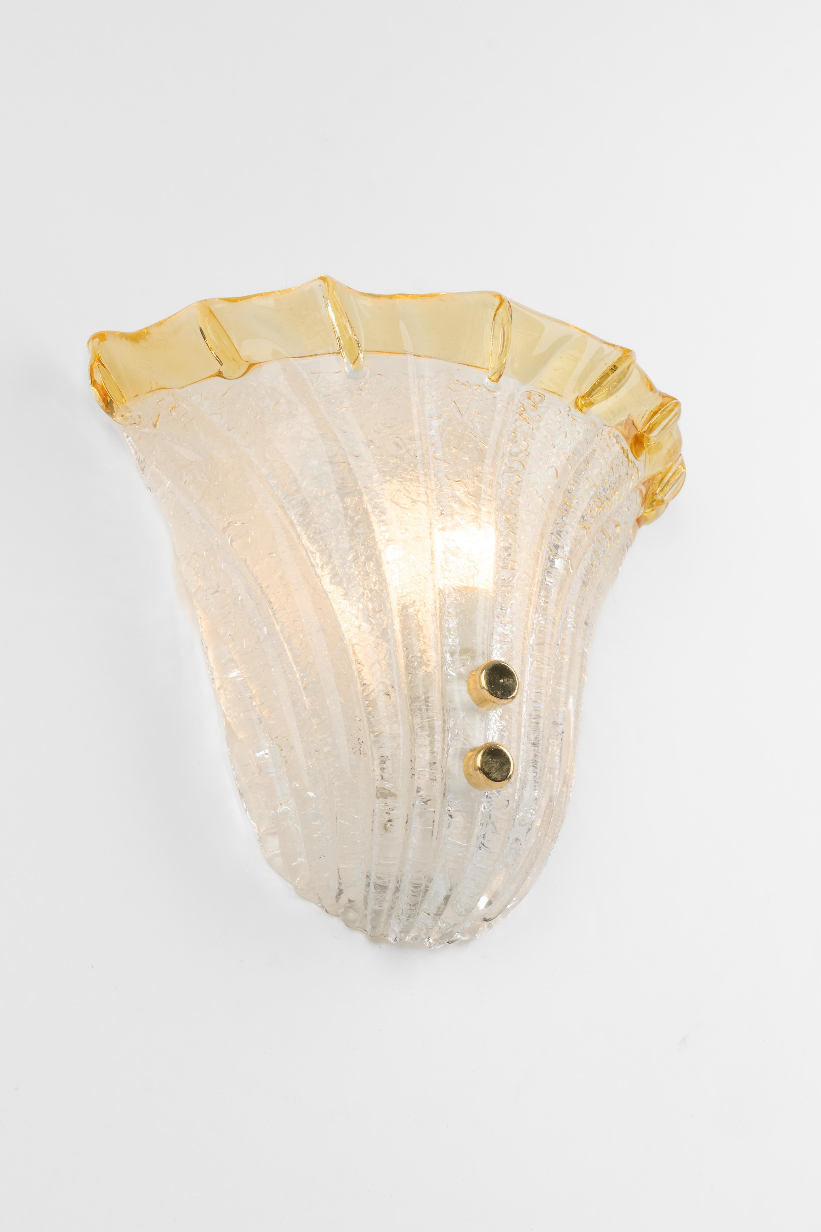 Italian Pair of Murano Glass Wall Light in Venini Style, Italy, 1970s For Sale