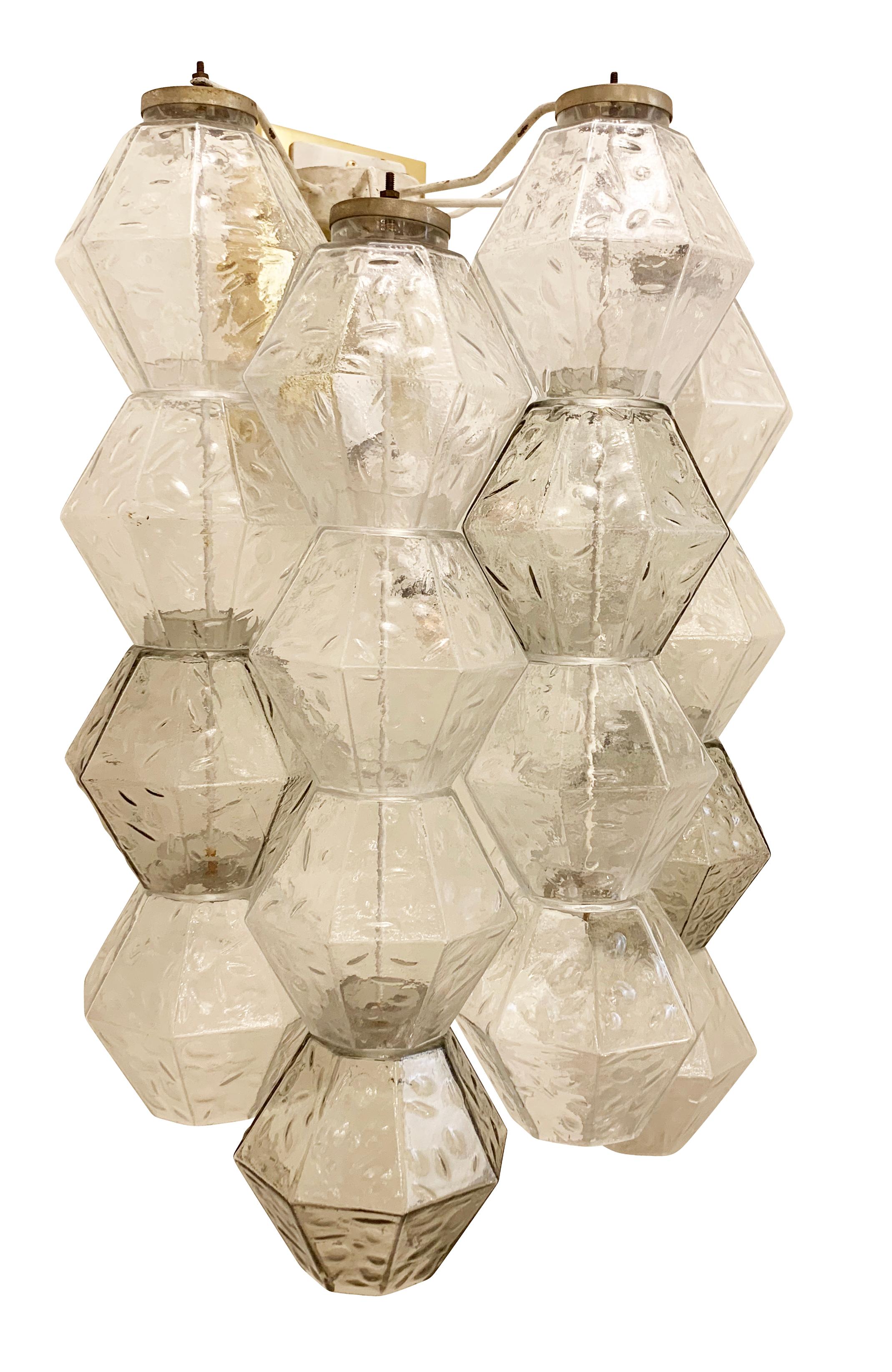Italian Pair of Murano Glass Wall Lights by Salviati For Sale