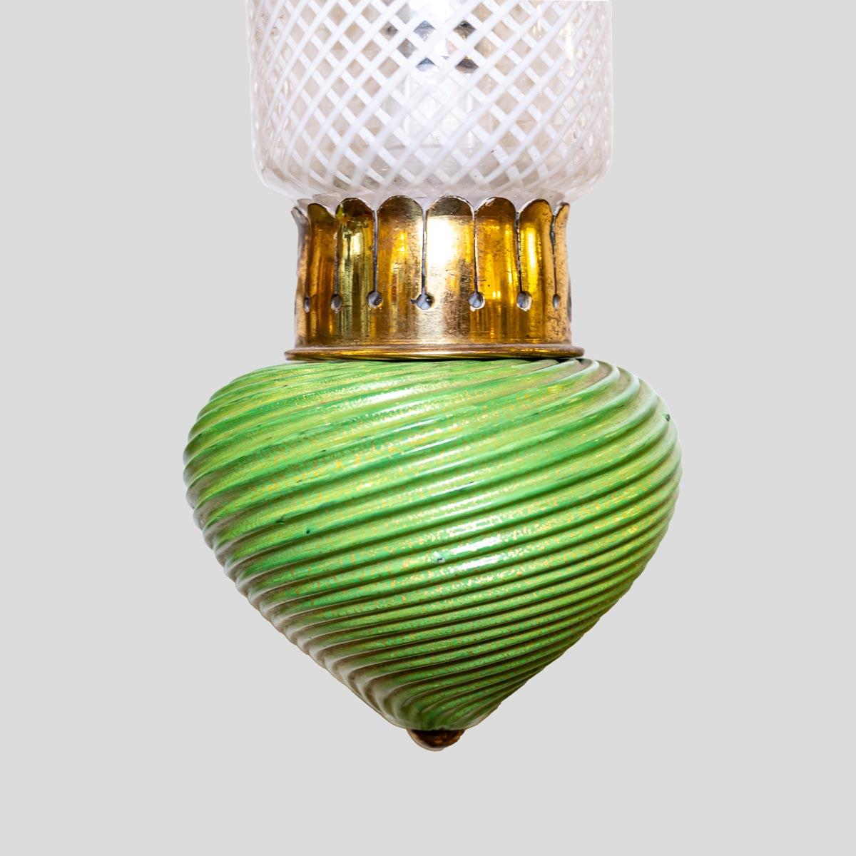 Brass Pair of Murano glass wall lights clear white green with gold leaf decor brass For Sale