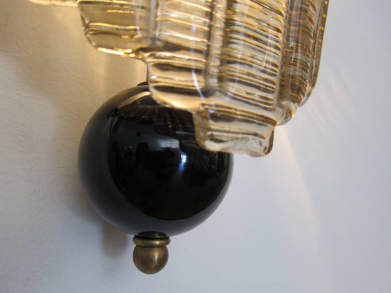 Blown Glass Pair of Murano Glass Wall Sconces, Art Deco Style, in stock For Sale
